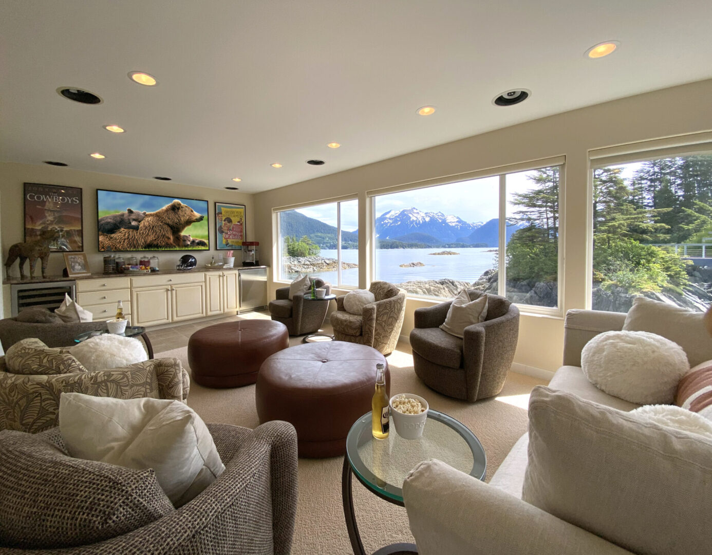 A living room with couches and chairs in it